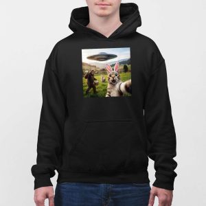 Funny Cat Selfie with Easter Bunny Bigfoot UFO Shirt 5