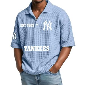 2026 Yankees Est 1977 Waffle Collar Polo Shirt3