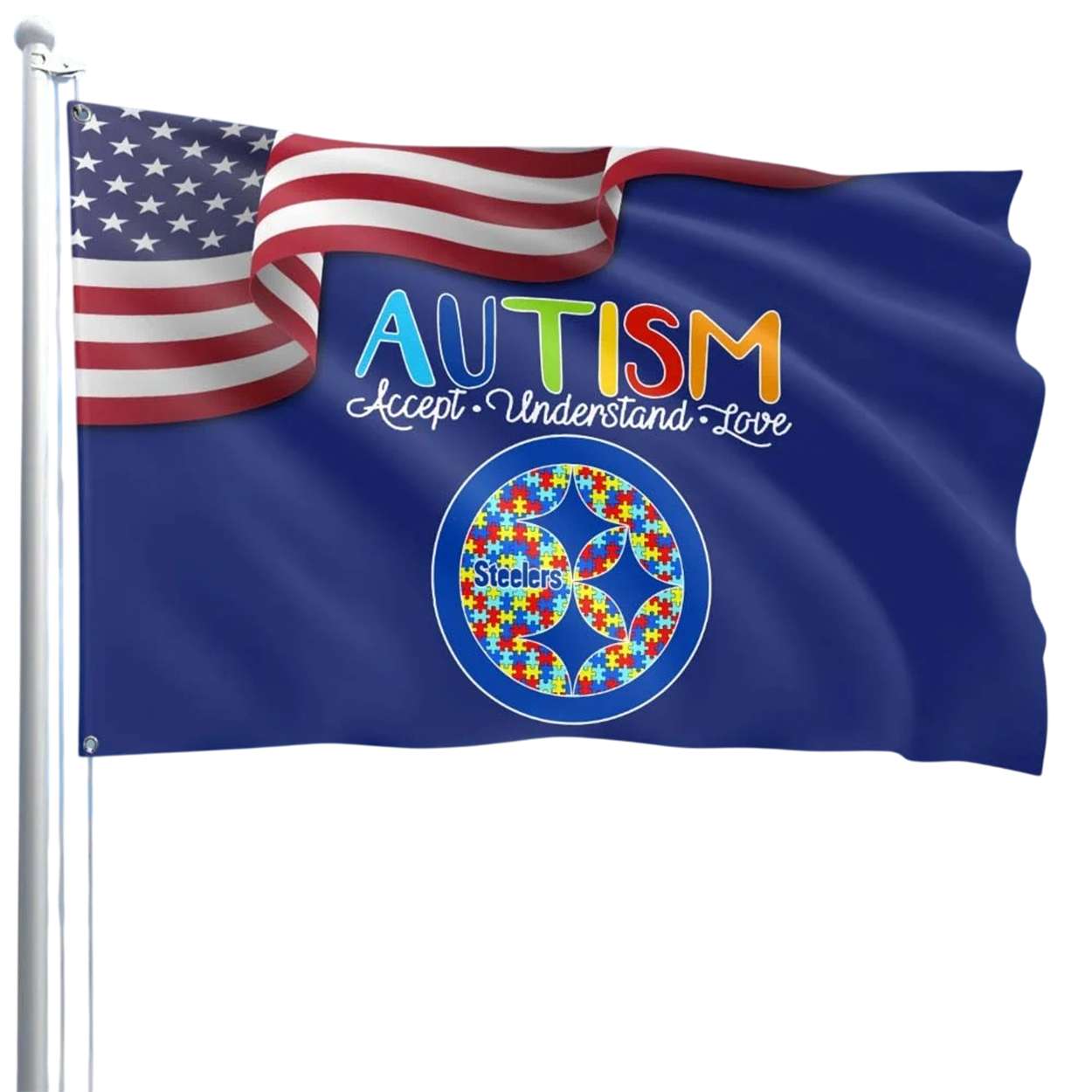 Steelers Autism Awareness Accept Understand Love Flag Steelers Autism Awareness Accept Understand Love Flag