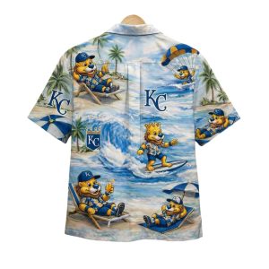 Royals Baseball Mascot Beach Viber Button Up Hawaiian Shirt1