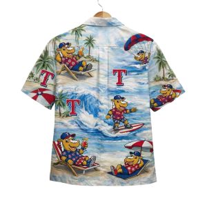 Rangers Baseball Mascot Beach Viber Button Up Hawaiian Shirt1