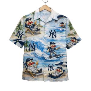 Yankees Baseball Mascot Beach Viber Button Up Hawaiian Shirt