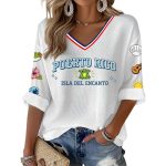 Women's Puerto Rico Print Casual Waffle Fabric T-Shirt