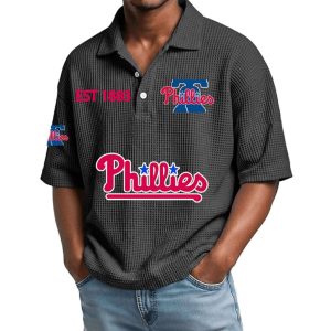 2026 Phillies Est 1883 Waffle Collar Polo Shirt3