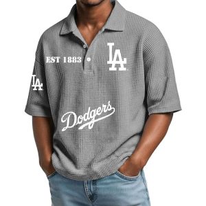 2026 Dodgers Est 1883 Waffle Collar Polo Shirt4