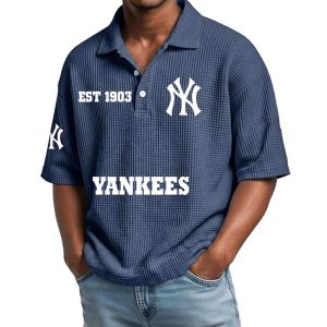 2026 Yankees Est 1977 Waffle Collar Polo Shirt1