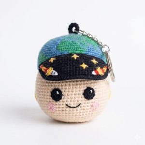 Artemis II Moon Crochet Plush Keychain1