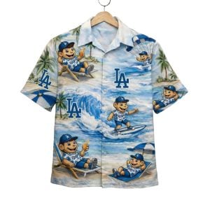 LA Dodgers Baseball Mascot Beach Viber Button Up Hawaiian Shirt