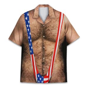 Patriotic Chest Hair Illusion 4th of July Aloha Shirt1