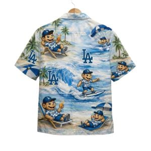 LA Dodgers Baseball Mascot Beach Viber Button Up Hawaiian Shirt1