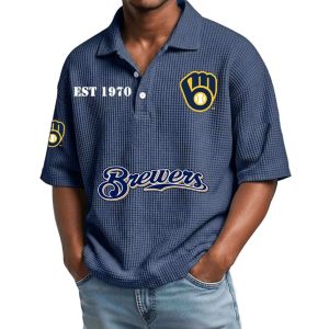 2026 Brewers Est 1969 Waffle Collar Polo Shirt 2 2026 Brewers Est 1969 Waffle Collar Polo Shirt2