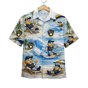 Brewers Baseball Mascot Beach Viber Button Up Hawaiian Shirt