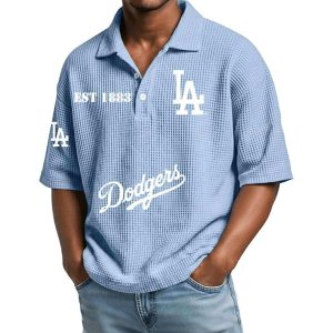 2026 Dodgers Est 1883 Waffle Collar Polo Shirt3