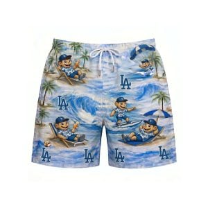 LA Dodgers Baseball Mascot Beach Viber Button Up Hawaiian Shirt2