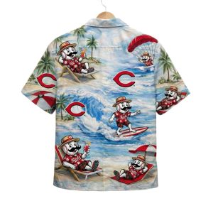Reds Baseball Mascot Beach Viber Button Up Hawaiian Shirt1