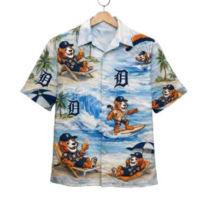 Tigers Baseball Mascot Beach Viber Button Up Hawaiian Shirt