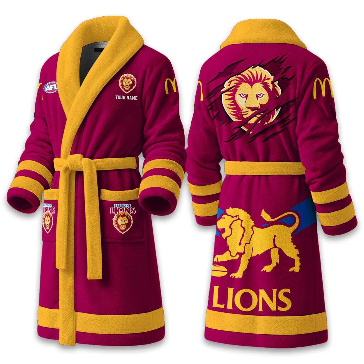 2026 Personalized Brisbane Football Fleece Bathrobe 2026 Personalized Brisbane Football Fleece Bathrobe
