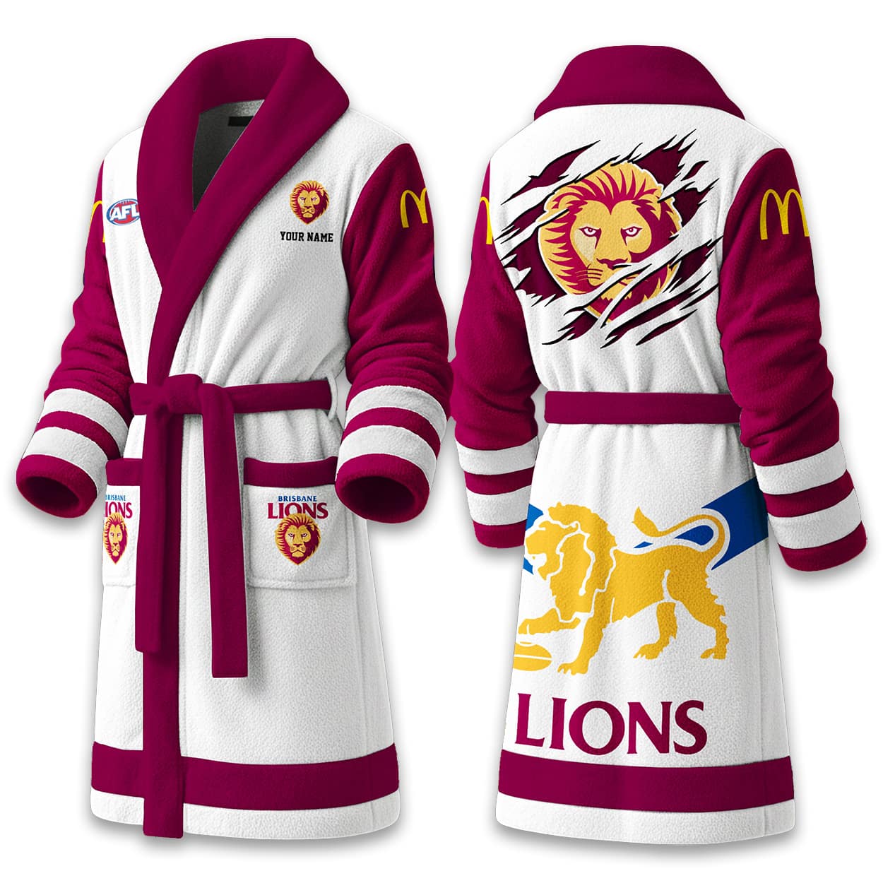 2026 Personalized Brisbane Football Fleece Bathrobe 2026 Personalized Brisbane Football Fleece Bathrobe