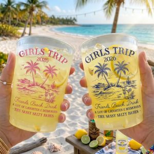 Personalized Girls Trip 2026 Beach Party Frosted Cups1