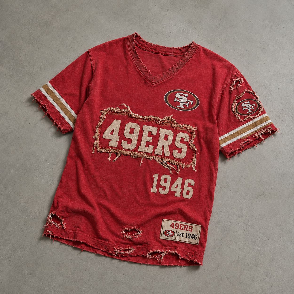 49ers Est 1946 Distressed Ripped V-Neck T-Shirt 49ers Est 1946 Distressed Ripped V-Neck T-Shirt