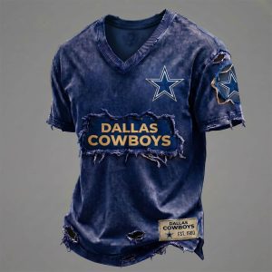 Cowboys Est 1960 Streetwear Distressed V-Neck Shirt