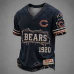 Bears Est 1920 Distressed Ripped V-Neck T-Shirt
