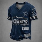 Cowboys Est 1960 Distressed Ripped V-Neck T-Shirt