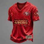Sf 49ers Est 1946 Distressed Ripped V-Neck T-Shirt