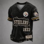 Steelers Est 1933 Distressed Ripped V-Neck T-Shirt