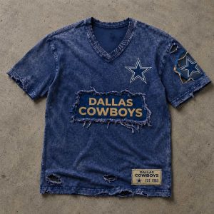 Cowboys Est 1960 Streetwear Distressed V Neck Shirt 2