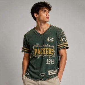 Packers Est 1919 Distressed Ripped V-Neck T-Shirt