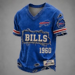 Bills Est 1960 Distressed Ripped V-Neck T-Shirt